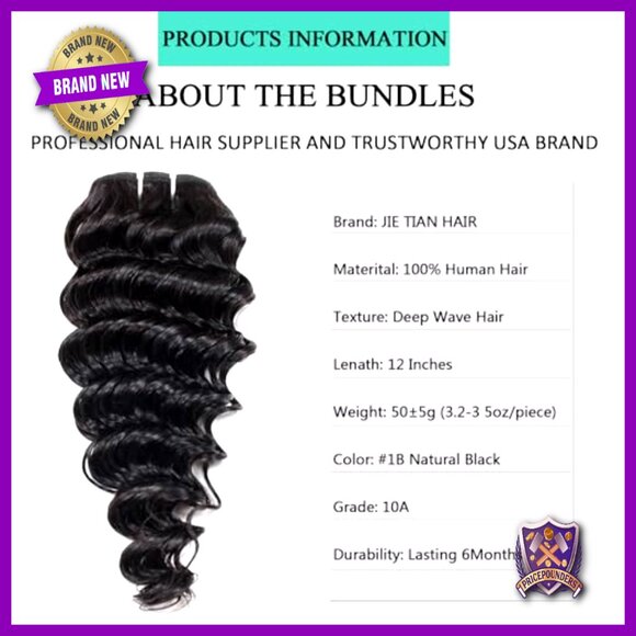 Deep Wave Human Hair Extensions 4 Bundles 12 Inch Virgin Hair